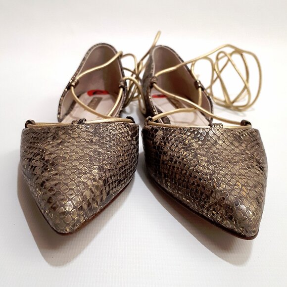 LOUISE ET CIE d'Orsay Ballerina Flats with Ankle Wrap in Metallic Snakeskin - Picture 5 of 11
